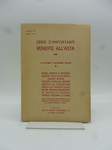 Serie d'importanti vendite all'asta 21 ottobre 7 novembre 1936